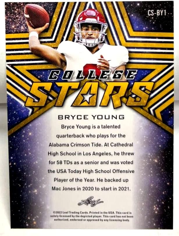 Bryce Young 2022 Leaf College Stars Ekskluzivna Redemption Rookie Kartica! Mentol!