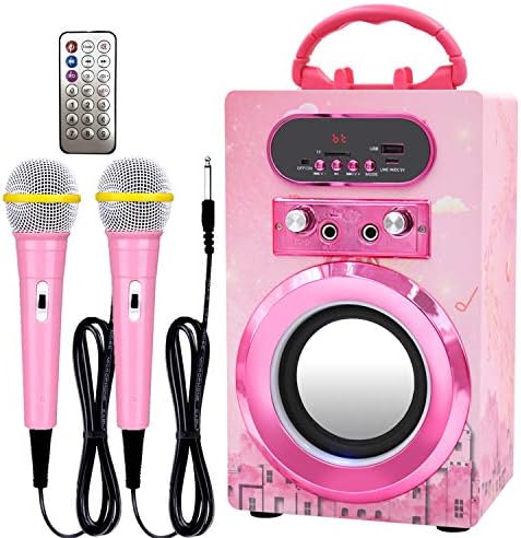 IndeCool Kids Bluetooth Karaoke mašina sa 2 mikrofona, bežični Karaoke zvučnik na daljinsko upravljanje prenosiva Karaoke mašina muzički MP3 plejer za dečiju zabavu za odrasle