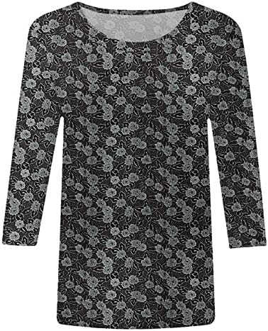 Seryu Plus size majica Žene Ljetni osnovni rad 3/4 rukave tanke košulje CREW-CACT-CATF COMFY Svjetlo Ispis Ruffle