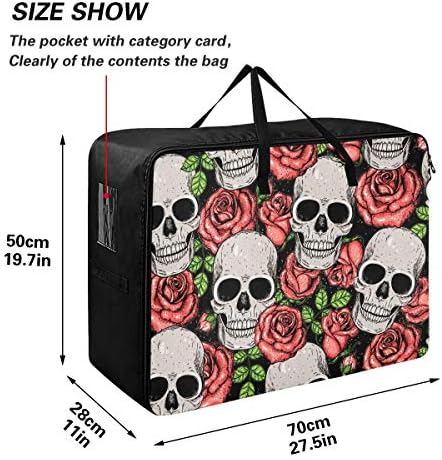 N / A Torba za pohranu velikog kapaciteta - Skull Roses cvjetni prekrivač odjeća Organizator Organizator Vodootporni patentni zatvarač Moving Tote