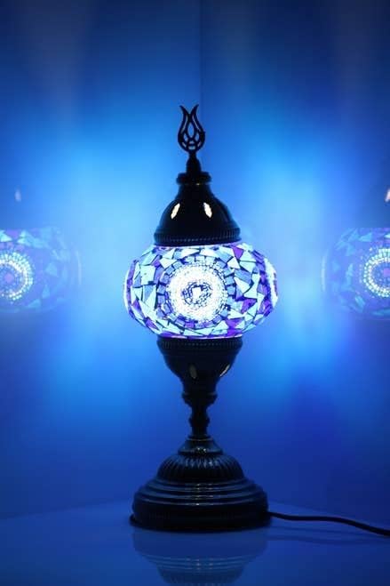 Kafthan - Turska ručno rađena mozaična staklena stolna lampa - jedinstvene prilagođene marokanske lampe-dekorativna Globe Candelabra soba dekor lampa lampa sa LED sijalicom - noćno svjetlo-Bijela pahuljica