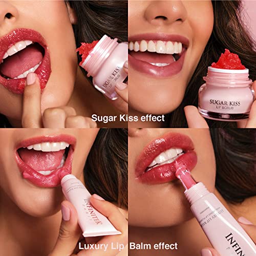 Infinitek® paris Luxury Lip Treatment Kit uključuje: luksuzni balzam za usne Lip Plumper + šećer Kiss piling za usne. Hidrirajte, Nahranite, Popravite, Piling. Tretman za mlađe, glatkije svetlije i bujne usne.