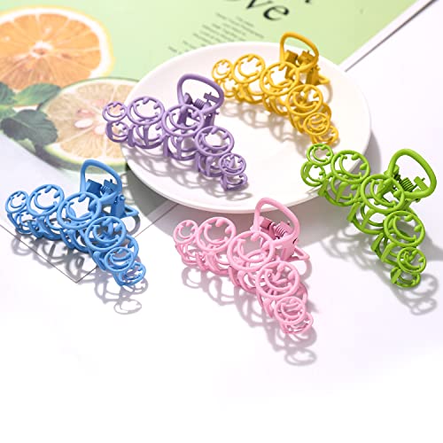 Boderier Smile Face Hair Claw Clips 6 paket Metal Painted Nonlip Hair Hold Cute Y2K čeljusti Clips