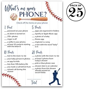 Baseball Baby tuš igre - Šta je na vašem telefonu za bebe tuš igra - paket od 25, rustikalni sportski