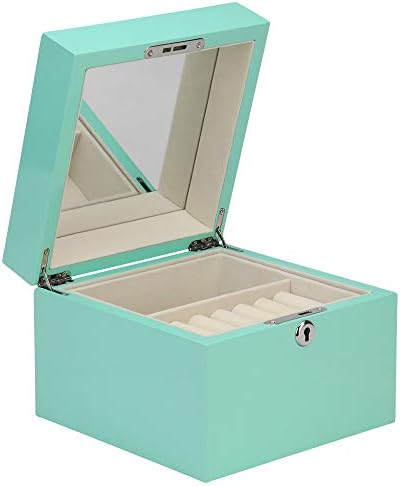 Beaudora nakit box sjaj piano lack drveni nakit organizator ključ brava plava površina bež baršunaste obloge