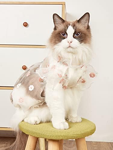 Qwinee cvjetni izvezeni pas mačka haljina ruffle trim kućni ljubimac princeza haljina štenad tutu suknja cout yorky pomeranski chihuahua haljina za kućne ljubimce za male srednje mačke psi mače bijeli xl