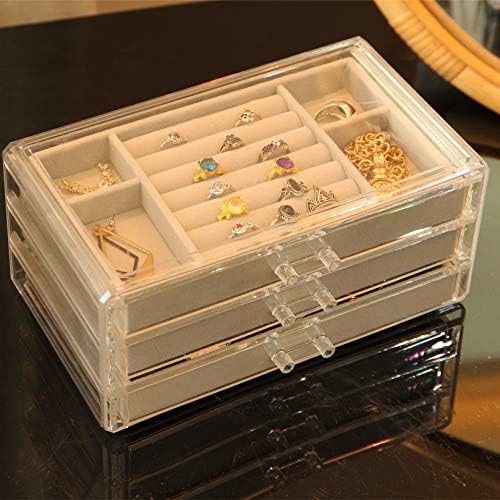 Akrilne kutije za nakit za žene sa 3 ladice Velvet nakit Organizator Organizator za naušnice Bangle narukvica