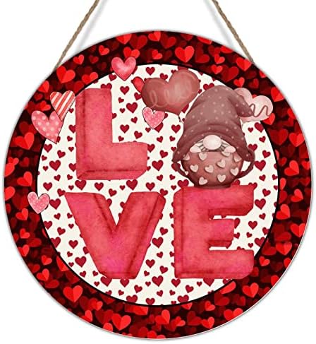 Valentinovo voli gnome dobrodošla okrugla prednja vrata Red Pink dot trake za srce vijenac od drveta 14. februara 14. valentinovo rustikalni znakovi za kućnu kancelarijsku školu 10x10in