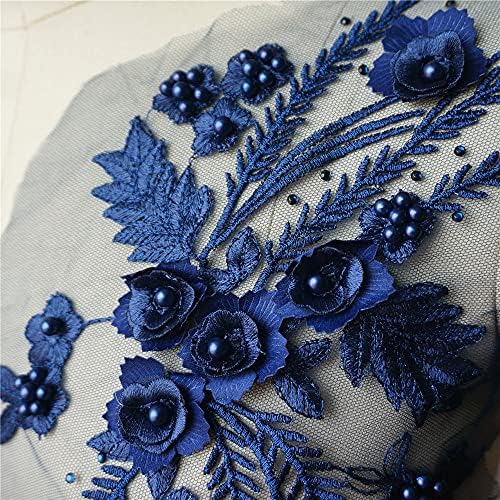 Floyinm 2pcs Mornarsko plava čipka Tkanina 3D cvijeće Zglobne perle za rezanje vešne posude za šivanje zakrpa
