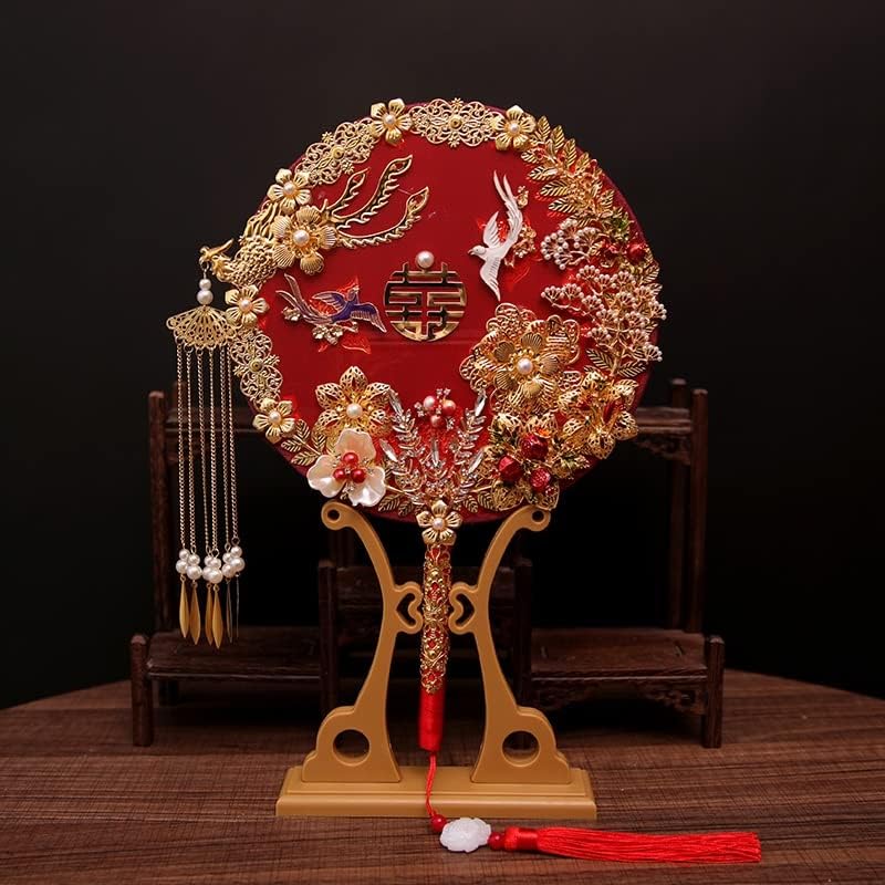 YFSDX Vintage Kineska mladenka Bradnica okrugla svileni ventilator kineski tradicionalni vjenčani buket
