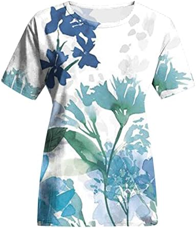 Vrhovi za žene ljetni trendi cvijeća kratkih rukava tunik TEES Vintage Ispis Grafički kravata boja majica Loose Boho bluza