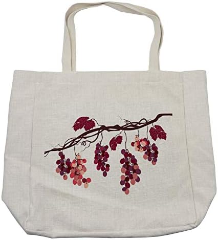 Ambesonne Fruit torba za kupovinu, grana Vine boja sa šarenim grožđem tematska ilustracija Food Art, ekološka torba za višekratnu upotrebu za namirnice plaža i još mnogo toga, 15,5 X 14,5, tamna fuksija i tamna Mauve