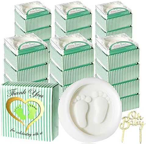 AIXIANG Baby Shower Favors sapuni ručno rađeni čisto bijeli mali bebi-stopala mirisni sapuni sa Pitter Patter Poklon kutija za Baby Shower usluge i dekoracije