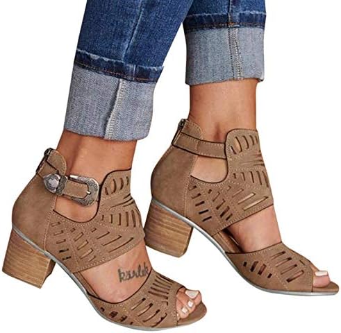 Sandale za žene Dressy, sandale niske potpetice izdužene gležnjeve začuvane jasne cvrkutne blok cipele cipele