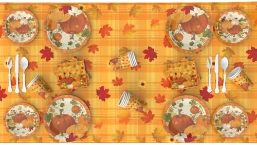 Ploče za zahvalnosti na salmlju salvecloth servira 25 10 i 7 ploče za jednokratnu upotrebu jeseni pribor savršen za dar za daljnje zahvalnosti kao večera Gingham provjerila je narandžaste narančaste