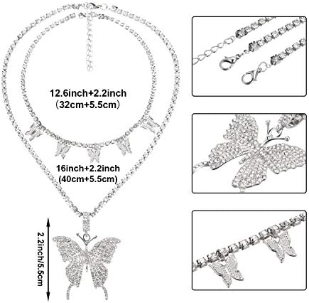 Veliki leptir privjesak ogrlica Rhinestone lanac sjajni kristalni Choker Privjesak Ogrlica i