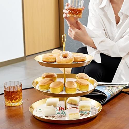 Lyetny 3-raintentna stalak za tortu za kolače za kolače za čišćenje zlata za čajnu zabavu, vjenčanje i rođendan, drveni božić