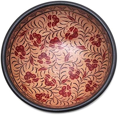 Novica Wood cvjetni batik ukrasna zdjela, smeđa, lok chon cvijeće '