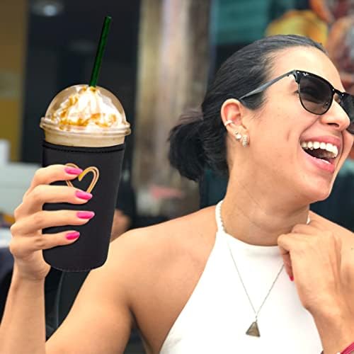 Fycyko ledena kafa rukavi za višekratnu upotrebu izolator za hladno & amp; hot drink Cups-3 Paket Love Heart Cute neopren ledena kafa napitaka Kup rukav, kompatibilan sa Starbucks Dunkin McDonalds više-Crna