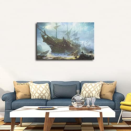 Stari Jedriličarski gusarski brod plaža platno slikarstvo Print zid Umjetnost moderna učionica kuhinja spavaća soba Soba estetika dekoracija dječaci žene Poklon Neuramljen i uokviren