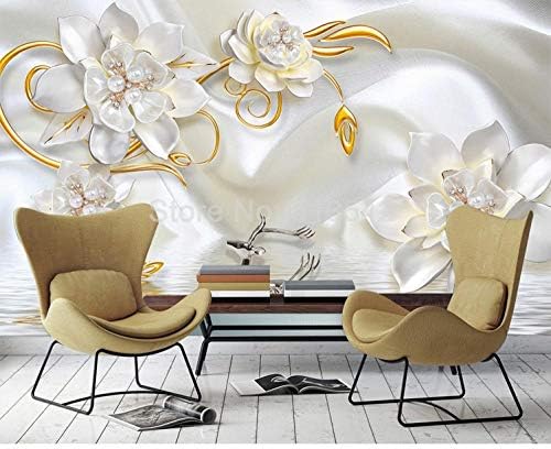 PSSR Custom 3D zidni zidni pozadinu 3D reljefni jelen bijeli svileni biserni nakit cvijet velika zidna slika