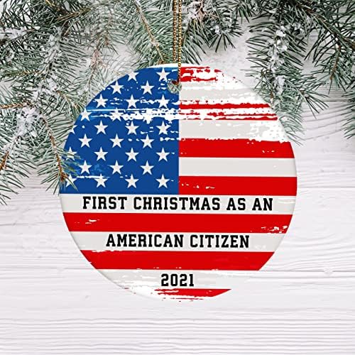 ColorfulParrot Wja8 Ornament američke zastave prvi Božić kao američki državljanin ukras za Božić 2021. ukras Cenamički materijal MDF 1 Keramika