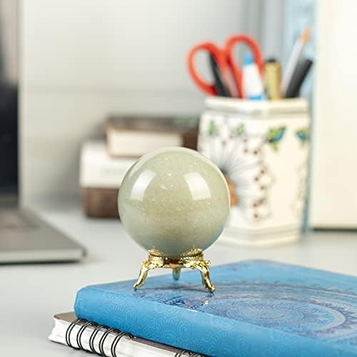 Crocon 50mm Green Jade kamena sfera sa metalnim štandom 1400+ karata GEMSTONE CALL CELERING Skulptura Skulptura za Fongshui Divinalion Domaća ukras Fotografija Kristalna sfera
