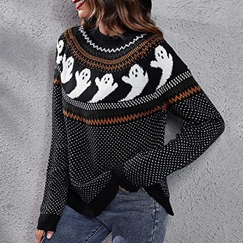 Fzylqy Ženski 2022 pad pletenih džempera slatka sablasna grafička pletena pulover džemper s dugim