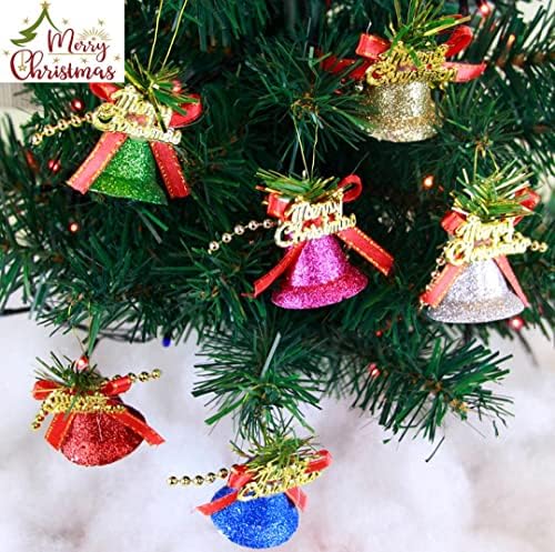 Šarene sjajne plastične zvone za božićnu stabru: 6pcs 4.1cm Glitter zvona sa sretnim božićnim