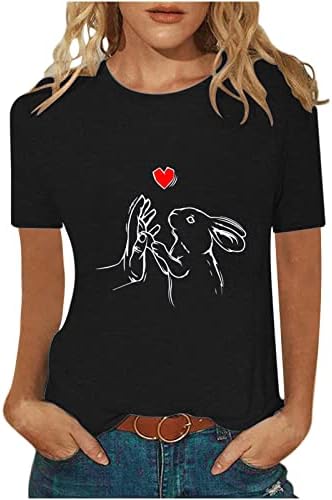 Slatka zeko tiskane uskrsne majice za žene labave povremene grafičke majice okrugle vrat kratkih rukava