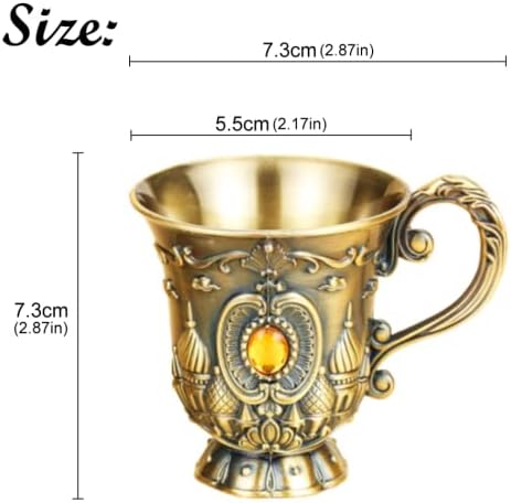 Ktdzone Vintage metalna reljefna čaša za vino s ručkom - srednjovjekovni stil draguljima pehar klasična čaša za pehar za piće dekoracija Doma za piće 2kom / Set