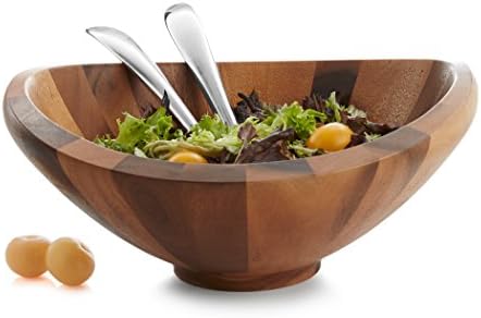 Nambe leptir bacacia salata sa salatom sa 2 servera salata | Napravljen od bagrem drveta i legure nambe | Velike duboke drvene zdjele | Set posude za salatu od bagrema | Dizajnirao Sean O'Hara