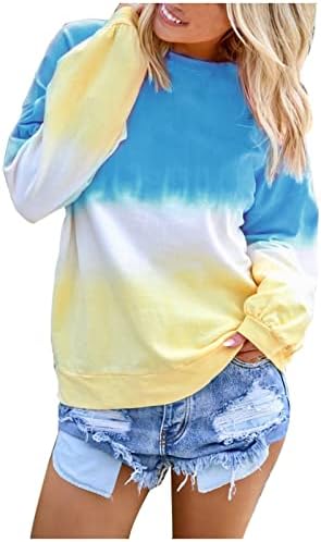 Žene casual crewneck duksev gradijent Contrast Color-Block pulover vrhovi plus veličine Trendi 2023 modne