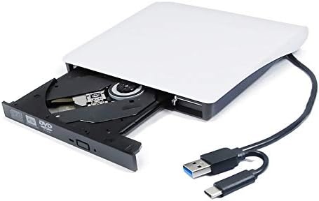 2-u-1 USB-C eksterni Dvd filmovi disk plejer, za HP Dell Lenovo Asus Acer MSI Alienware Apple iMac Gaming Laptop računar, sve-u-jednom prenosivi iskačući prozor 8x DVD-RW 24X CD-ROM čitač bijeli