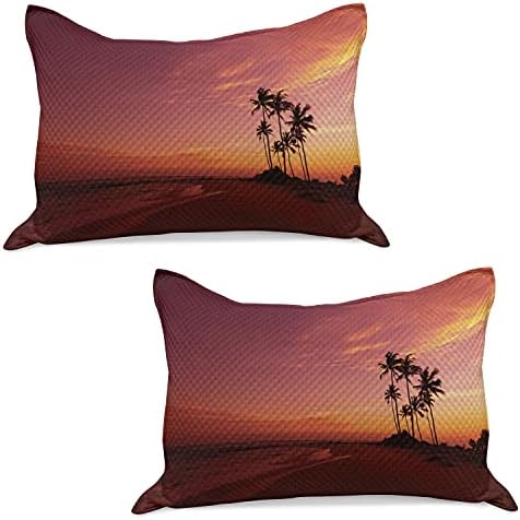 Ambesonne Ocean pletena tapkastover, egzotična plaža Fotografija preko oceana Havaii palma na suncu Sunrise Ljeto čudežnik, standardni kraljevski jastuk za spavaću sobu, 36 x 20, crvena