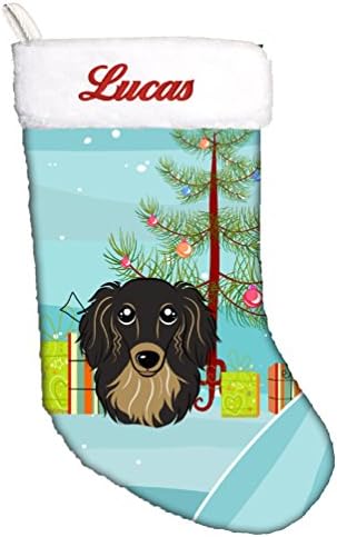 Caroline's bysures bb1585csemb božićno drvce i longhair crni i tan jazavčar personalizirani božićne čarape, kamin viseći čarape Božićna sezona zabava Porodični odmor