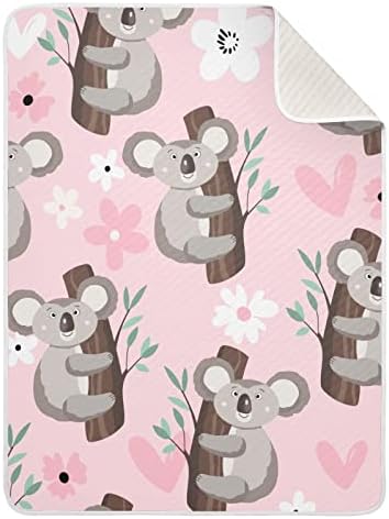 Swaddle pokrivač ružičaste koala pamučna pokrivačica za dojenčad, primanje pokrivača, lagana mekana prekrivačica za krevetić, kolica, raketa, 30x40 u