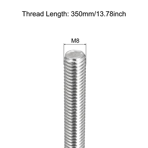 MekCanixity potpuno navojna šipka M8 x 350mm 1,25 mm navoja nagib 304 nehrđajući čelik desni navojni šipci šipke Bar nos 4 pakovanje