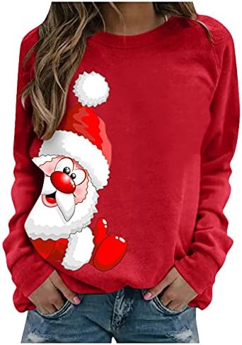 IcoDod Chirstmas Womens Tops Santa Claus Ispis Twirts Duks dugih rukava Ležerni bluza Pulover