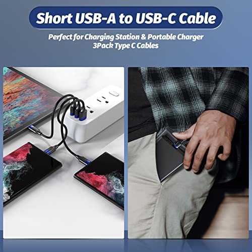 Kratki USB C kabl, 1ft 3pack USB Tip C kabl za punjenje izdržljiv 12 inčni 3A USB A do USB C