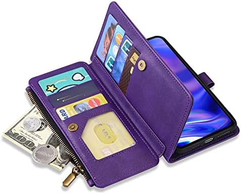 LOWPZNVE za Motorola Moto one 5G Zipper novčanik slučaj, izdržljivi prave kože Flip Folio kartica držač za