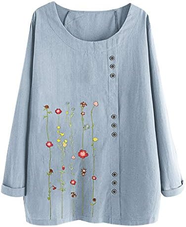 Latinday posteljina majica Žene O-izrez s dugim rukavima cvjetni print Vintage bluza Tunička pulover