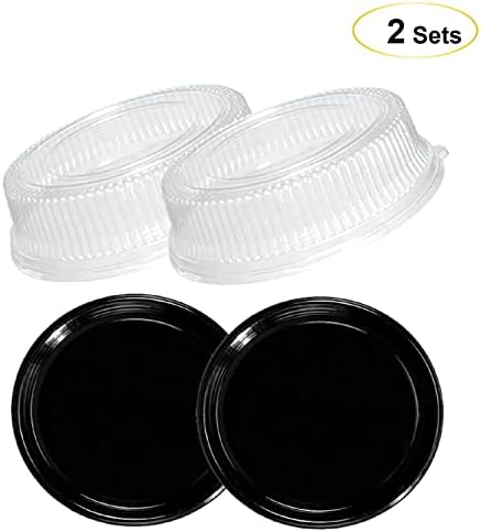 Žurka Essentials Mekani plastični plastični okrugli nosač / ugostiteljski pladovi, crni s jasnim poklopcima kupole, set od 2