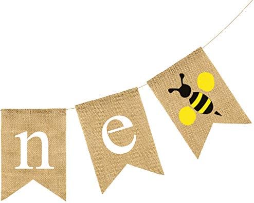 Bumble Bee 1. rođendan Baner, sretan dan za dan pčela, jute Burlap Baby Jedan visoki stolica Baner, dječake