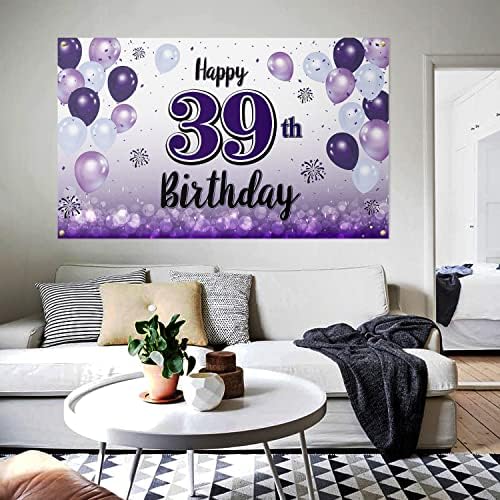 Laskyer Happy 39. rođendan Purple Veliki baner - Živjeli do 39 godina Old Rođendan Početna Zidna FOTOPROP