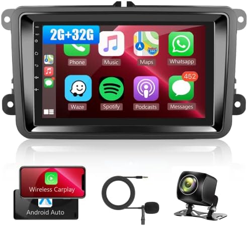 7 inča Auto Stereo za VW Passat Golf Jetta Polo Tiguan Touran Seat Škoda sa bežičnim Carplay/Android Auto, 2+32G Android 11 Auto Radio podrška Bluetooth, GPS, FM/RDS Radio, WiFi, rezervna kamera