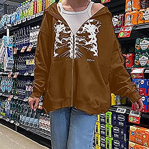 Y2K kaputi za odjeću za žene casual groic sternum print jakne duksevi sa zatvaračem džep labav kaput