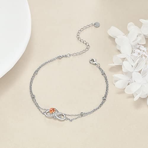 Yonfqe Infinity narukvica srebra Infinity cvijet narukvica nakit pokloni za žene djevojke