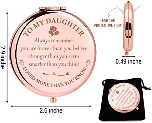 Lruiomve kćer poklon od mame tate, inspirativno ružičasto zlato gravirano ogledalo za putnu šminku, kompaktno džepno Kozmetičko ogledalo za kćerkicu rođendanski poklon za Božićnu maturu