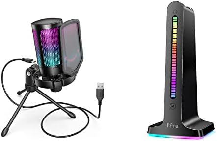 FIFINE stalak za mikrofon i slušalice za igre, USB mikrofon sa brzim Utišavanjem zvuka, RGB Indikator, Pop